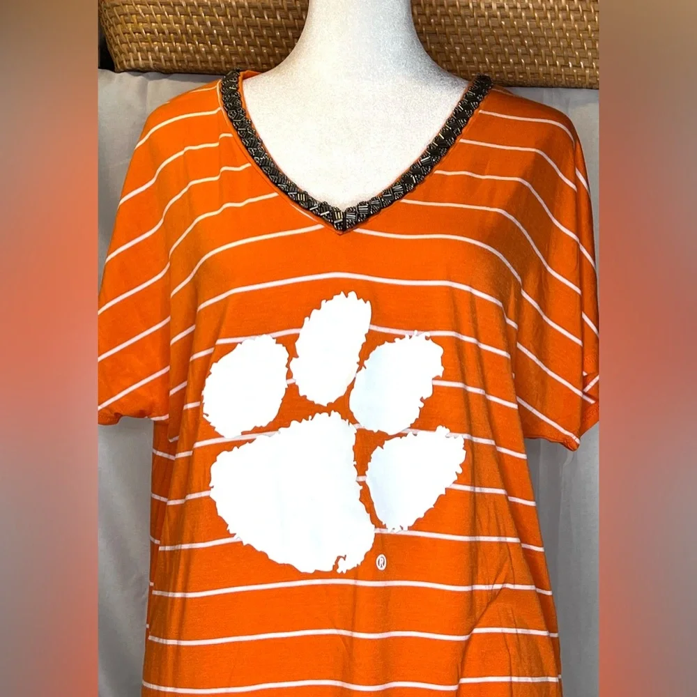 Gameday Caroline Clemson Tigers Orange Striped T-Shirt Size Medium - Picture 2 of 9